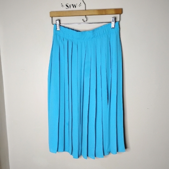 J.Crew Pleated Midi Skirt Knife-Pleat High Waist Preppy Cerulean Blue Sz 4 - Picture 2 of 7